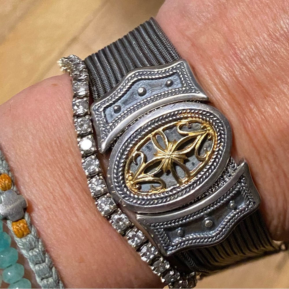 Vintage Greek designer Bracelet solid silver/ gold heavy